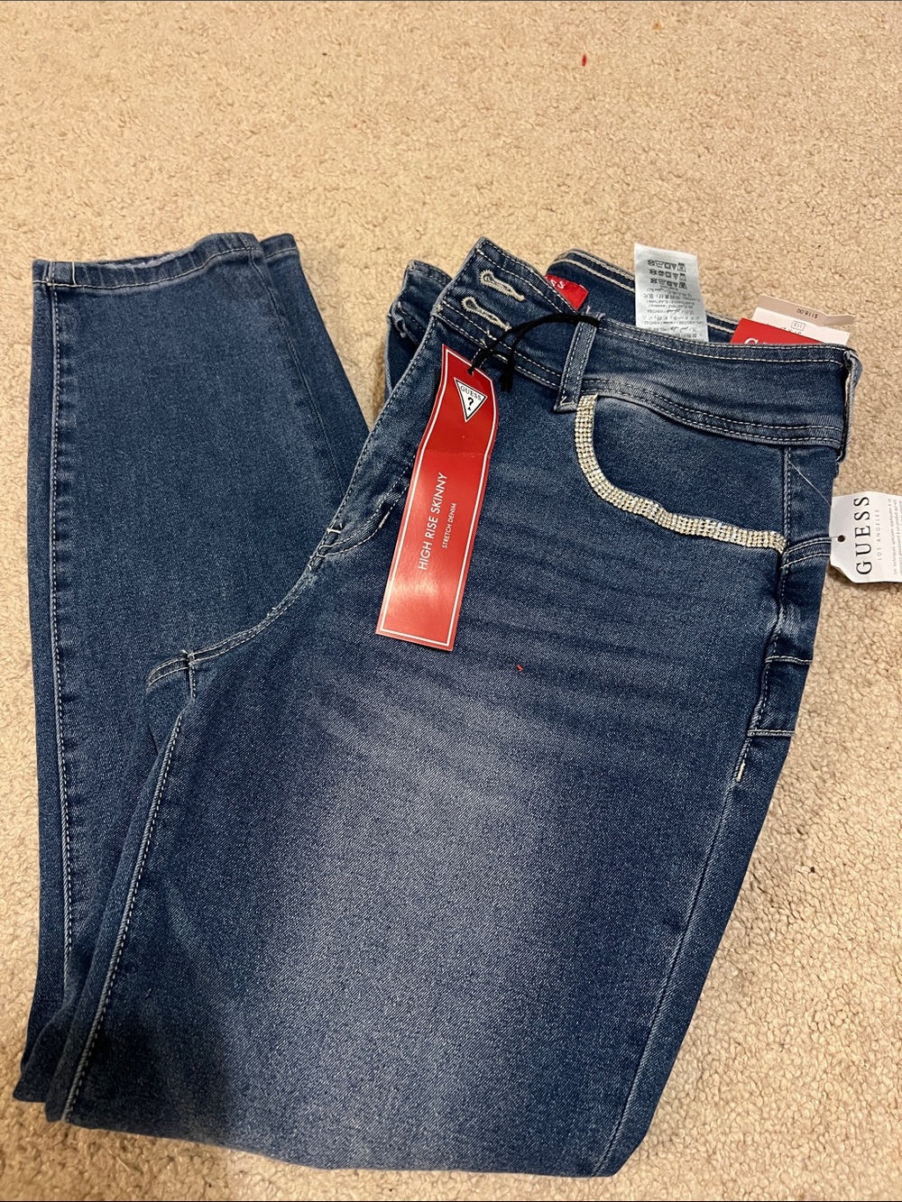 Guess women high rise skinny stretch denim counrtney rhinestone skinny jeans